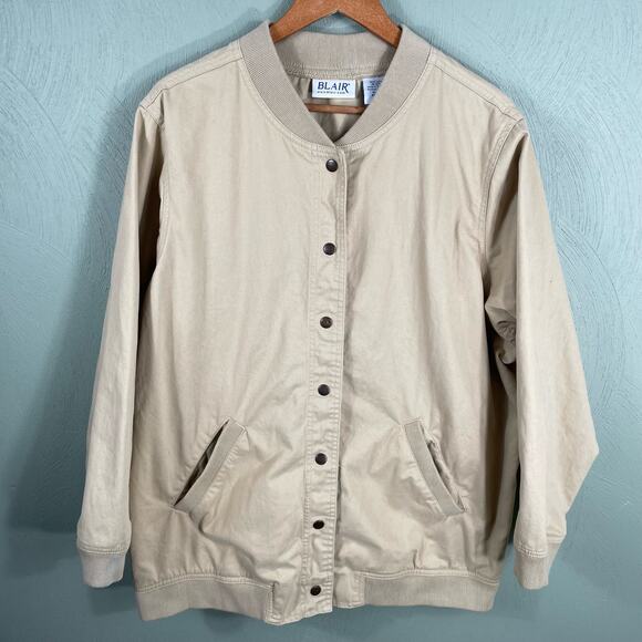 Blair Long Sleeve Snap Front Sweater Canvas Jacket Beige Women's Size XL - Picture 8 of 9